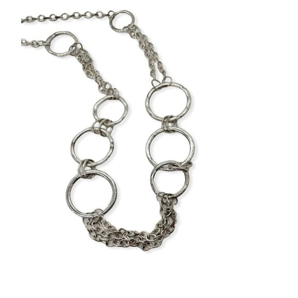 Vintage Silver-Tone Chain Link Necklace With Circular Accents Elegant Work - Picture 3 of 3